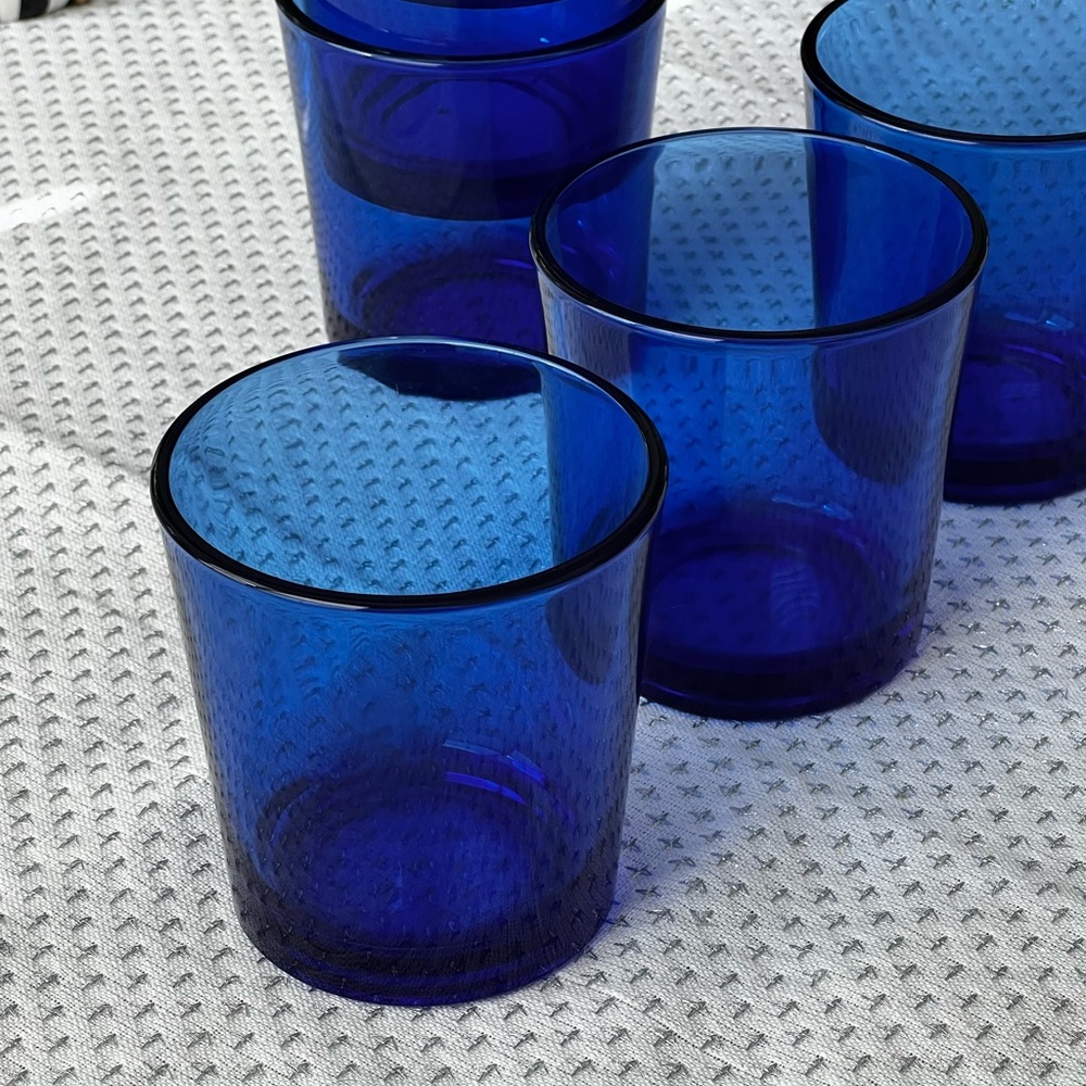 Libbey High Ball Whiskey Glass, Cobalt Blue, Set of 6 Cocktail Glasses